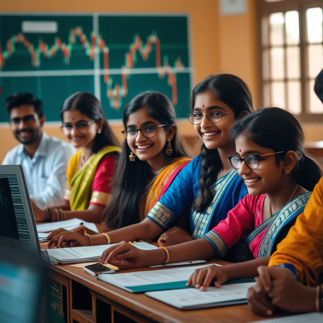 humans sitting on the table with charts in the background
